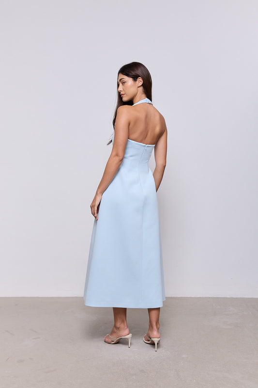 Cotton Mix Halter Midi Dress