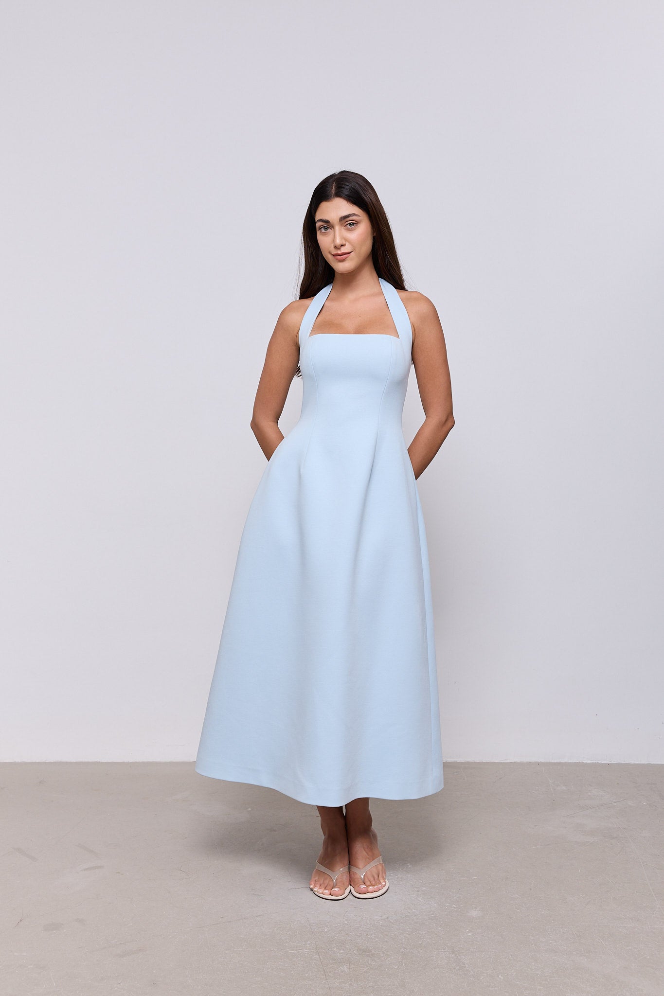 Cotton Mix Halter Midi Dress