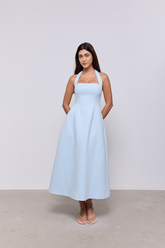 Cotton Mix Halter Midi Dress