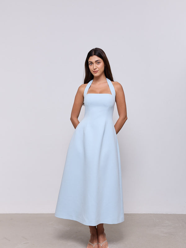 Cotton Mix Halter Midi Dress