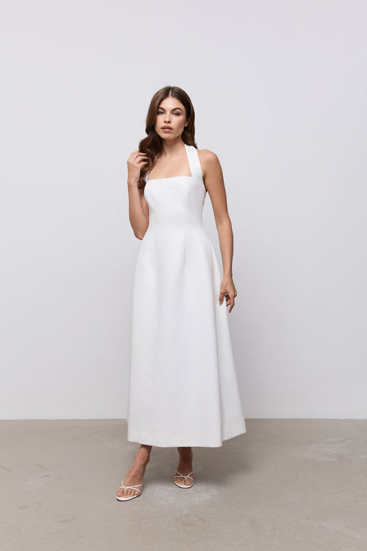 Cotton Mix Halter Midi Dress