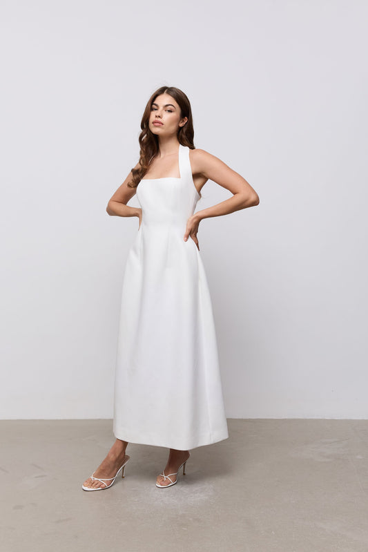 Cotton Mix Halter Midi Dress