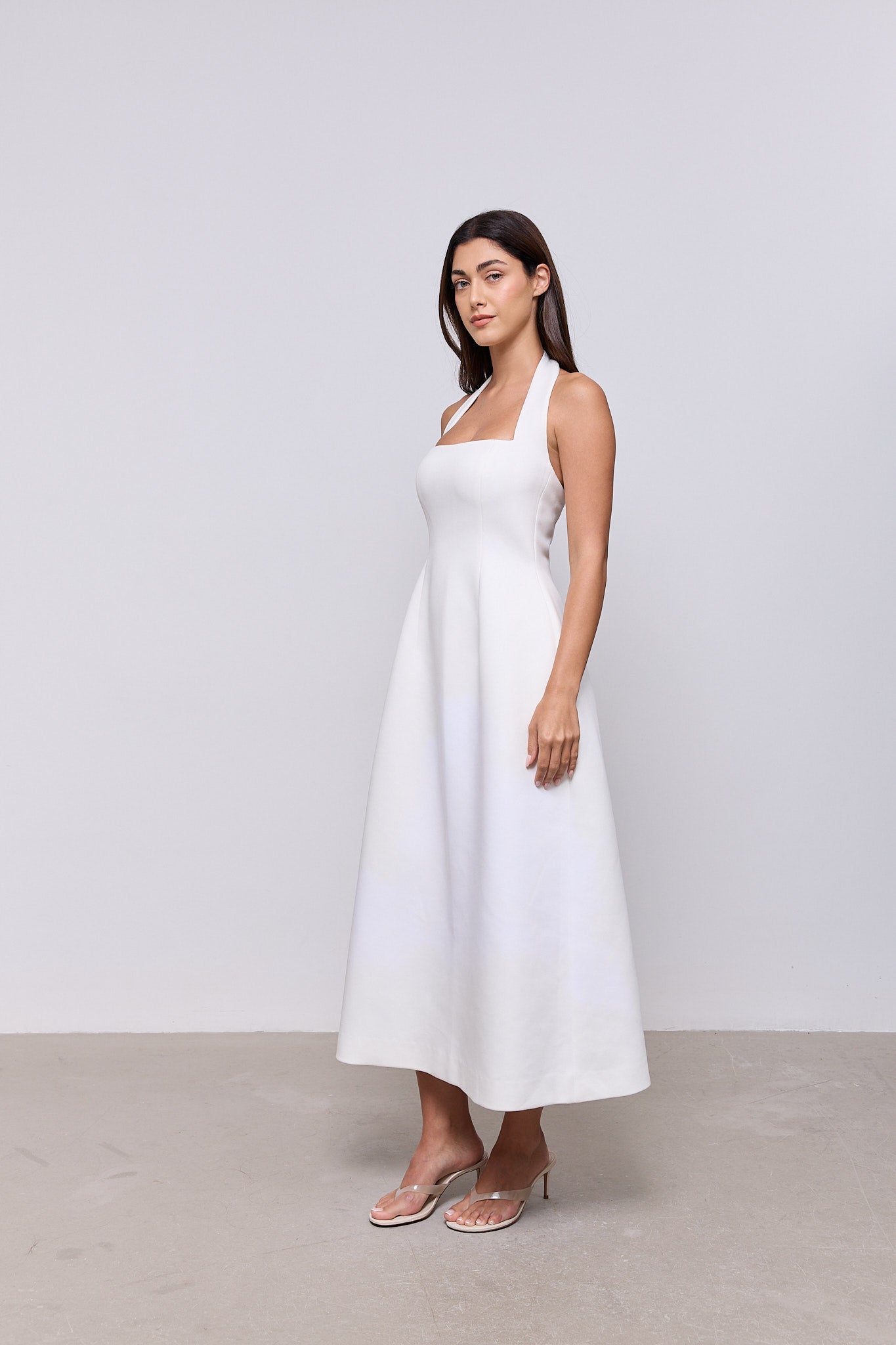 Cotton Mix Halter Midi Dress