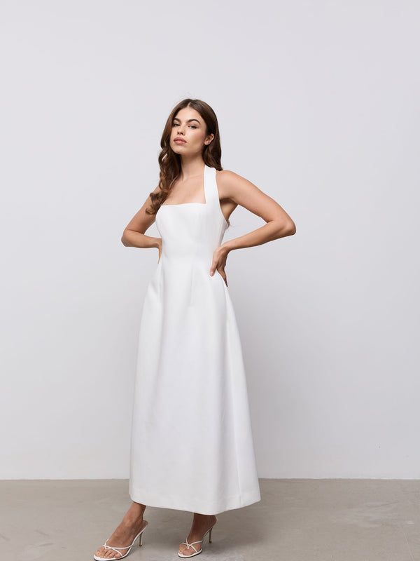 Cotton Mix Halter Midi Dress