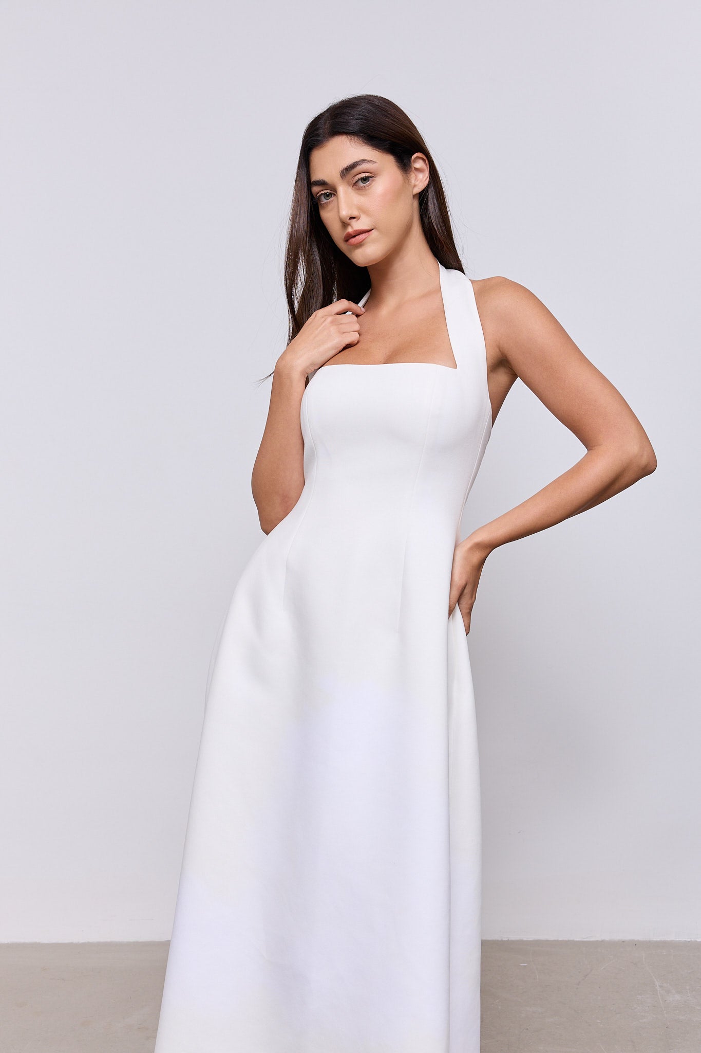 Cotton Mix Halter Midi Dress