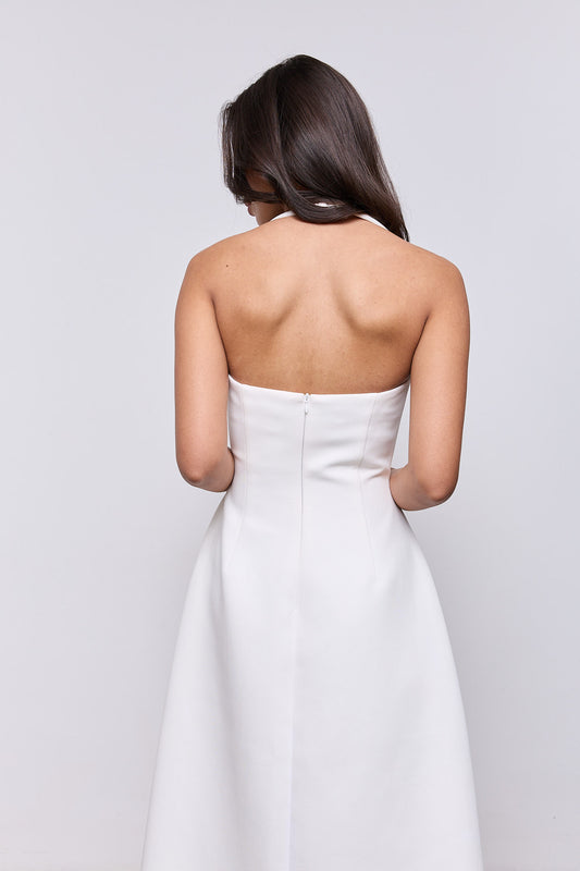 Cotton Mix Halter Midi Dress