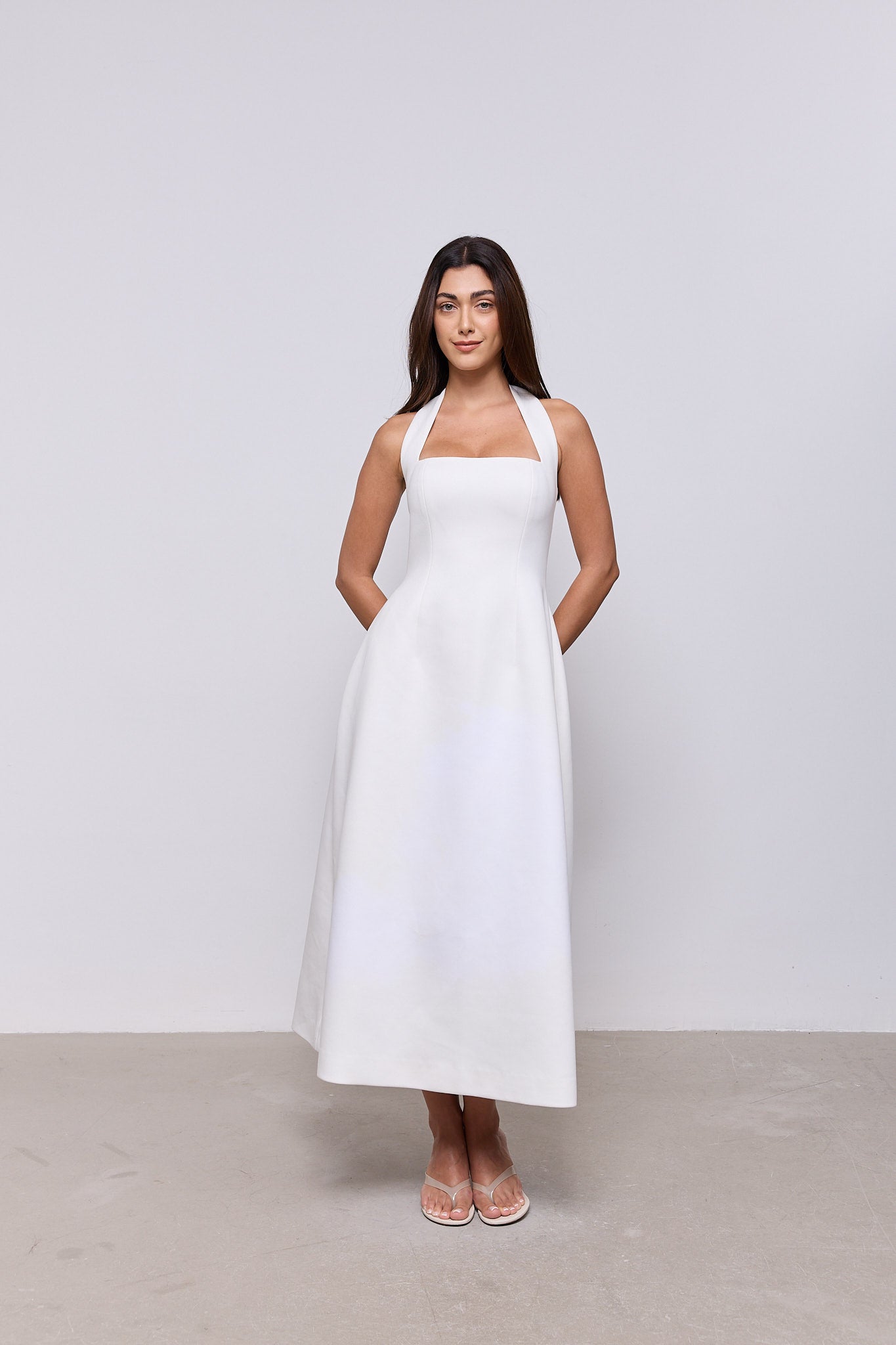 Cotton Mix Halter Midi Dress
