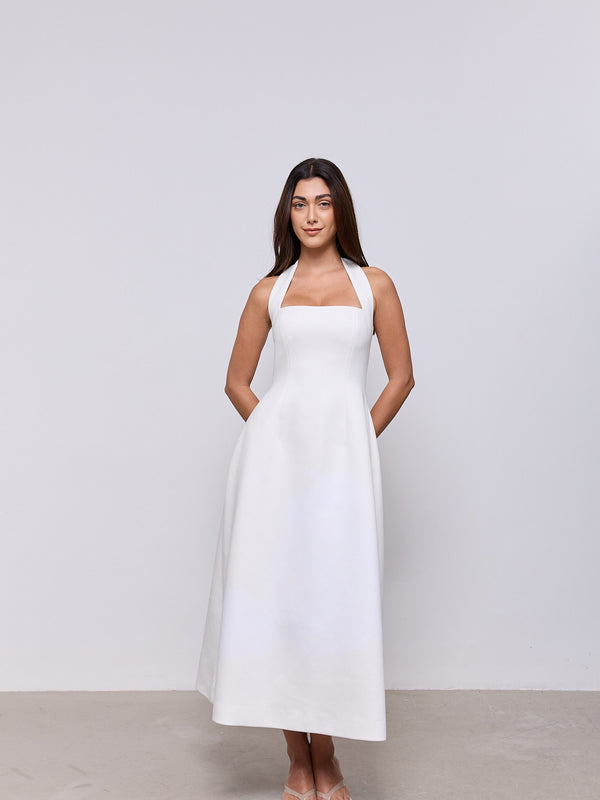 Cotton Mix Halter Midi Dress