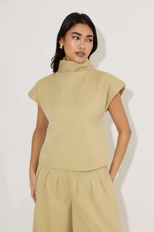 Cotton Mix High Neck Top