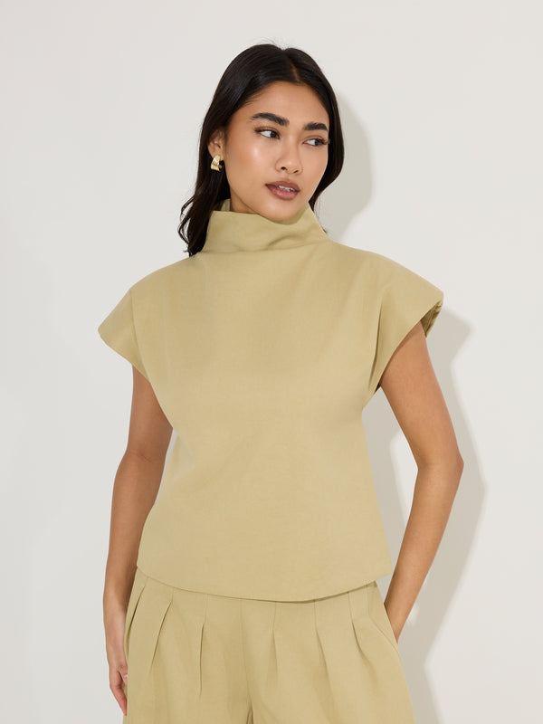 Cotton Mix High Neck Top