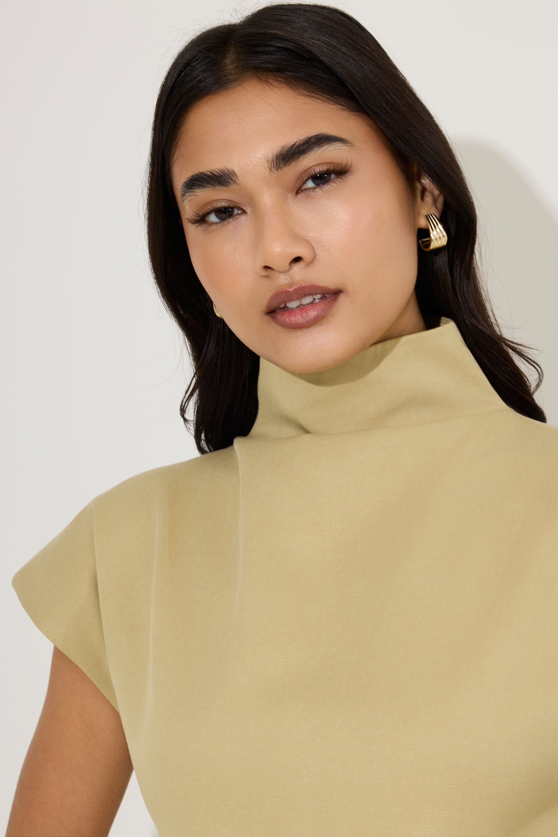 Cotton Mix High Neck Top