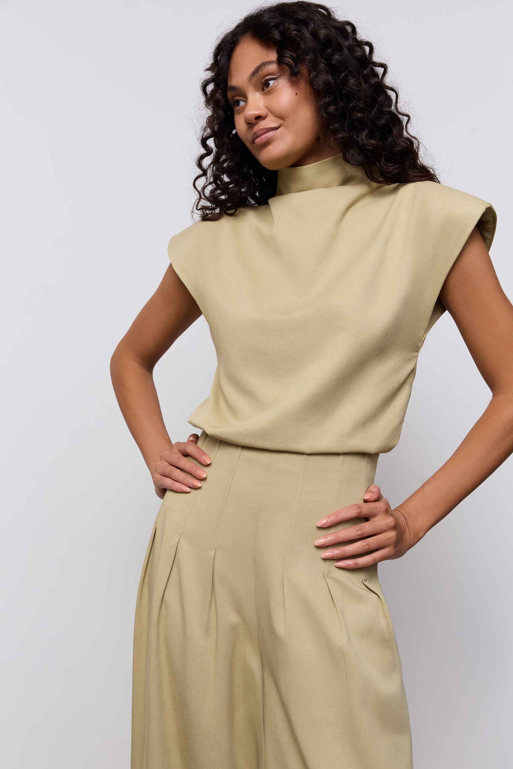 Cotton Mix High Neck Top
