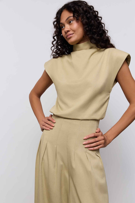 Cotton Mix High Neck Top