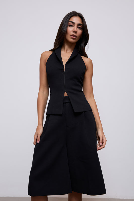 Cotton Mix Zip Detail Top