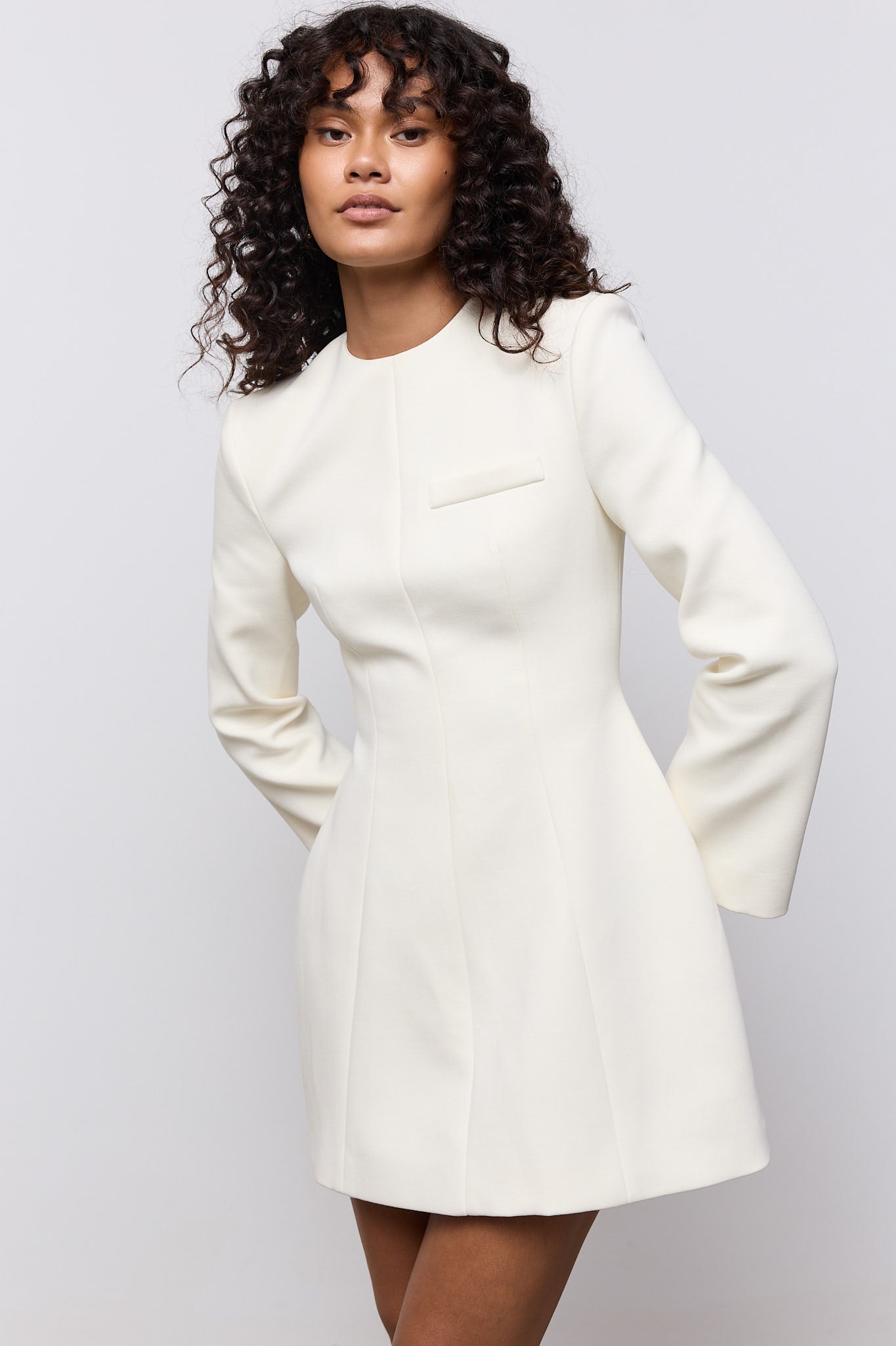 Cotton Mix Long Sleeve Mini Dress