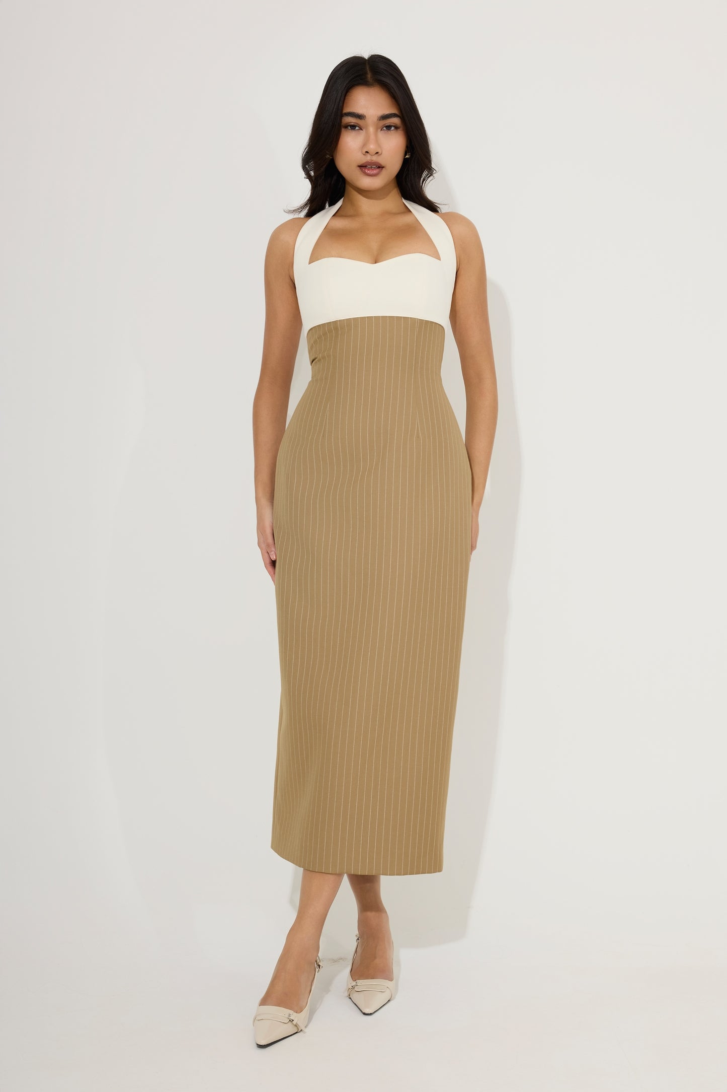 Cotton Mix Pinstripe Midi Dress