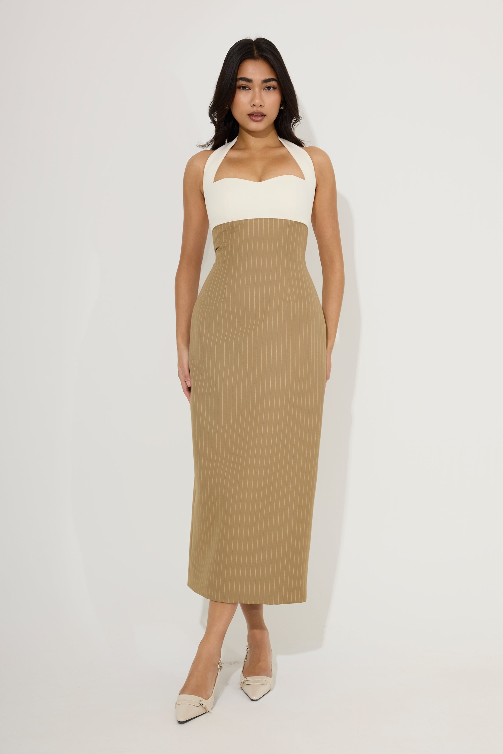 Cotton Mix Pinstripe Midi Dress