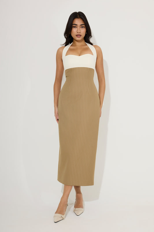 Cotton Mix Pinstripe Midi Dress