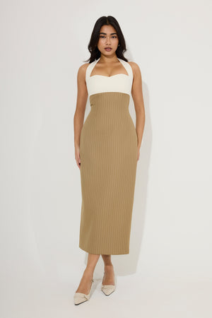 Cotton Mix Pinstripe Midi Dress