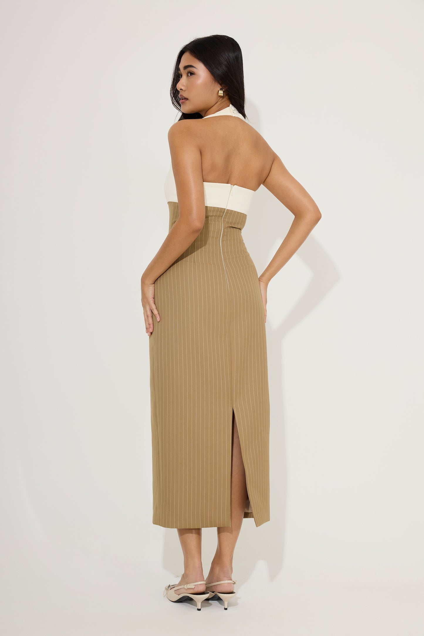 Cotton Mix Pinstripe Midi Dress