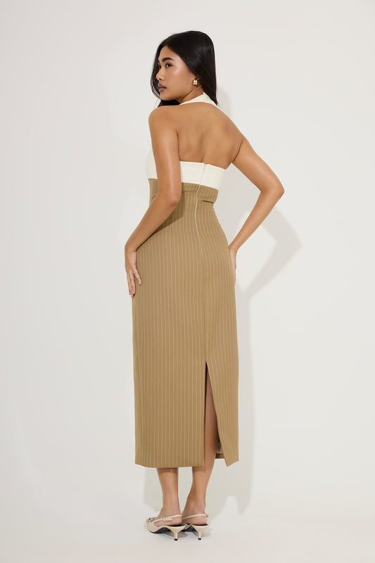 Cotton Mix Pinstripe Midi Dress
