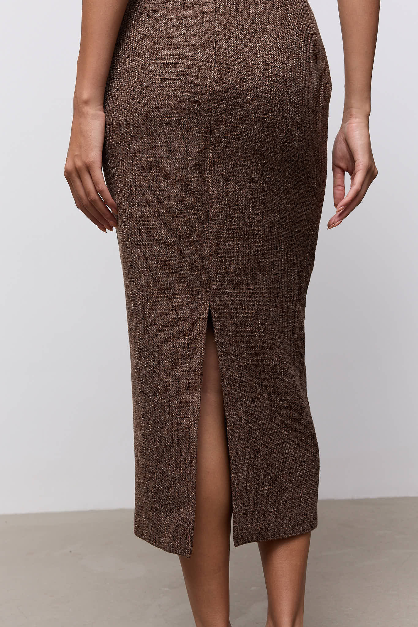 Cotton Mix Tweed Midi Skirt