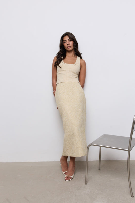 Cotton Mix Tweed Midi Skirt