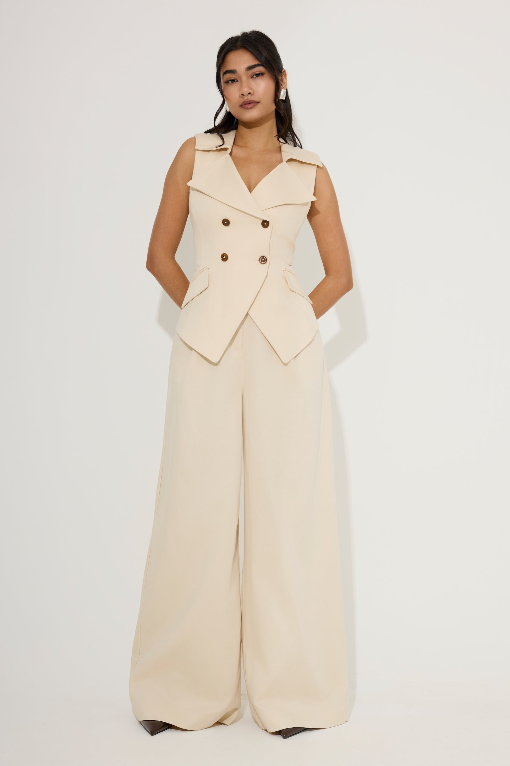 Cotton Mix Wide Leg Trousers
