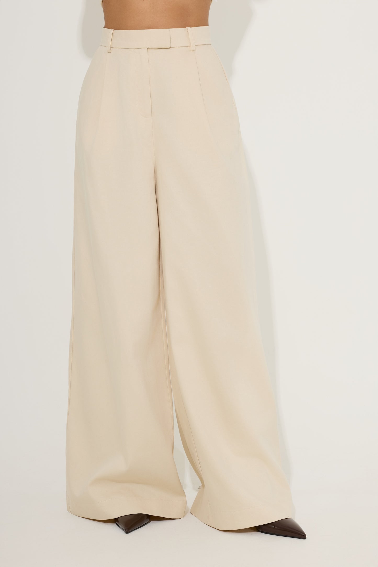 Cotton Mix Wide Leg Trousers