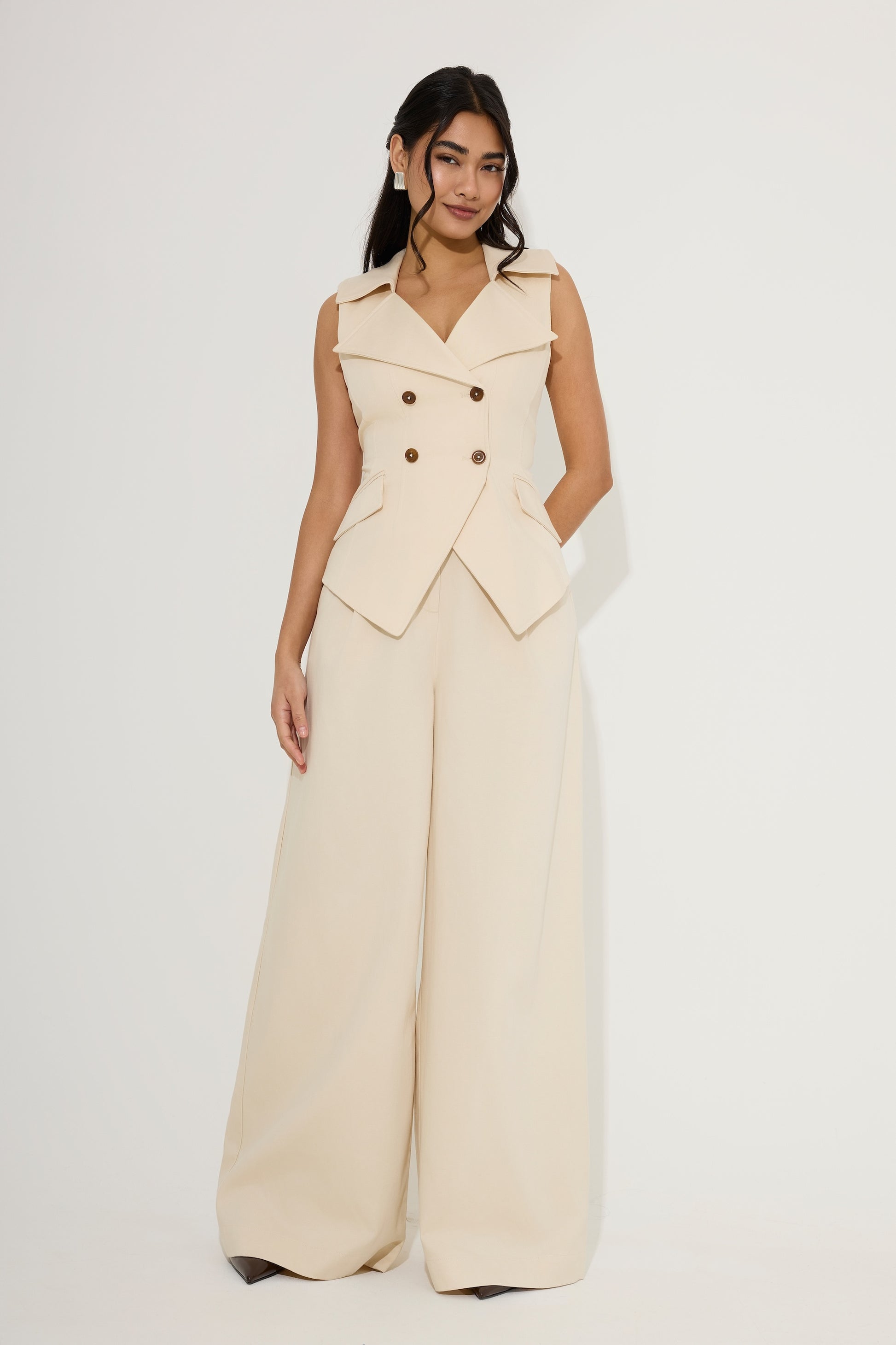 Cotton Mix Wide Leg Trousers