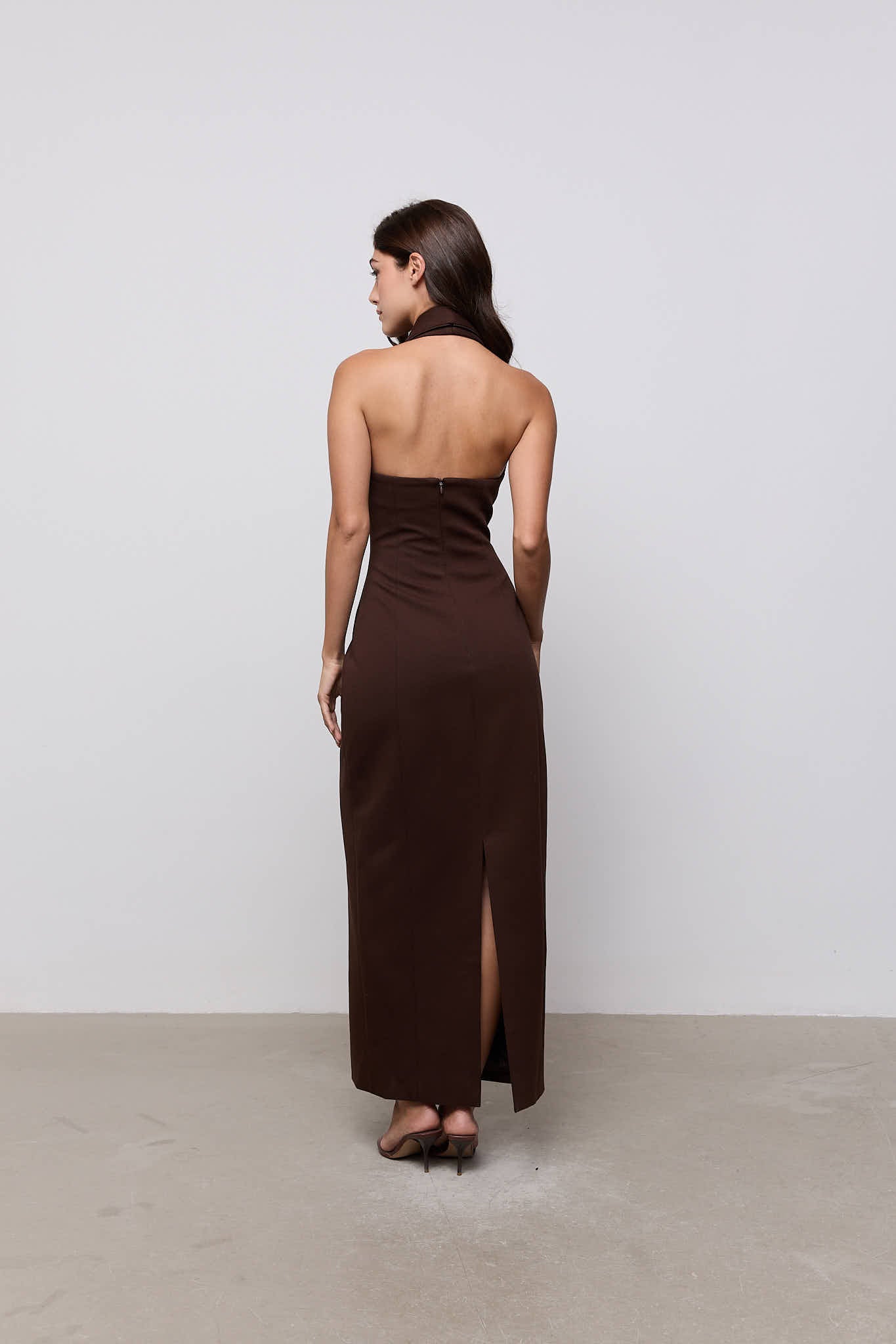 Cotton Mix Zip Collar Midi Dress