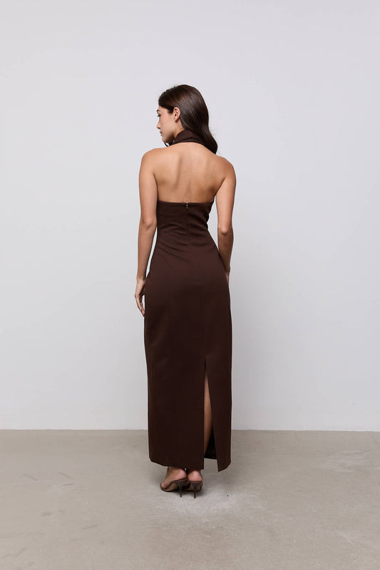 Cotton Mix Zip Collar Midi Dress