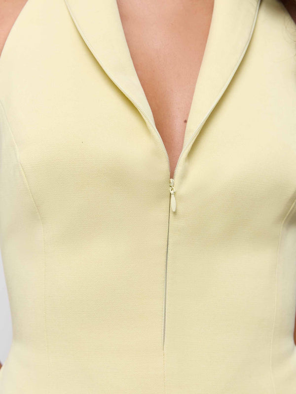 Cotton Mix Zip Collar Mini Dress