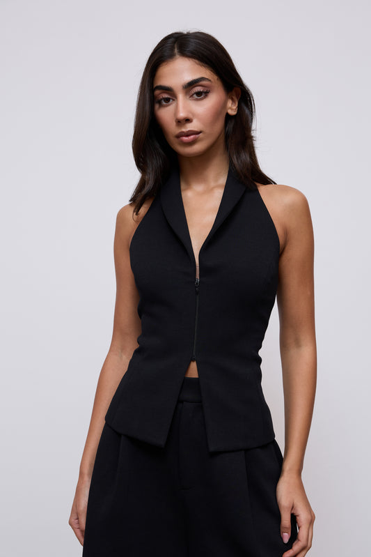 Cotton Mix Zip Detail Top