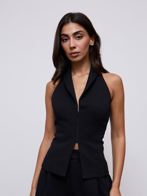 Cotton Mix Zip Detail Top