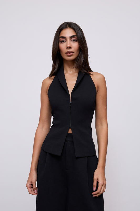 Cotton Mix Zip Detail Top