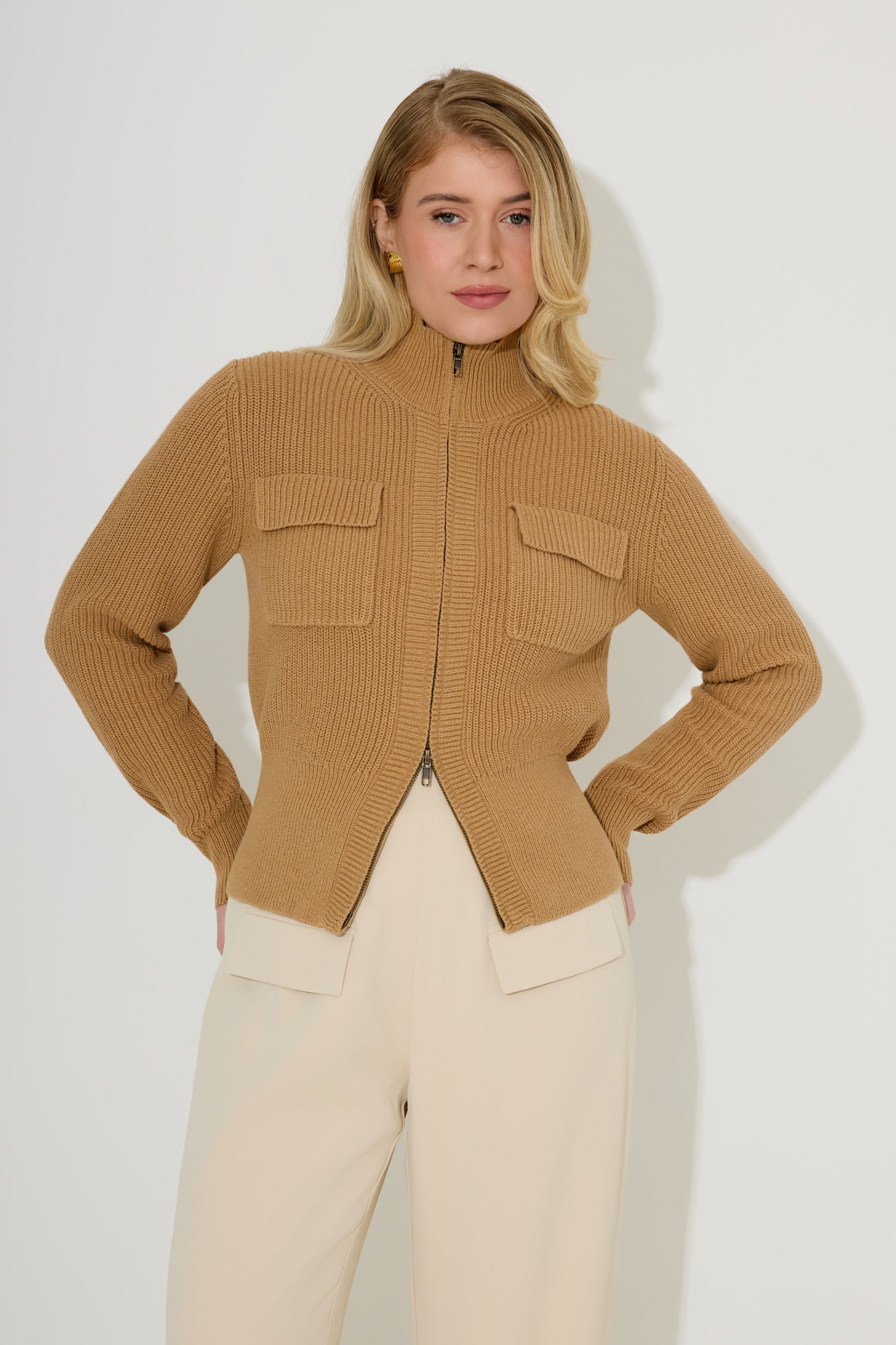 Cotton Zip Detail Cardigan