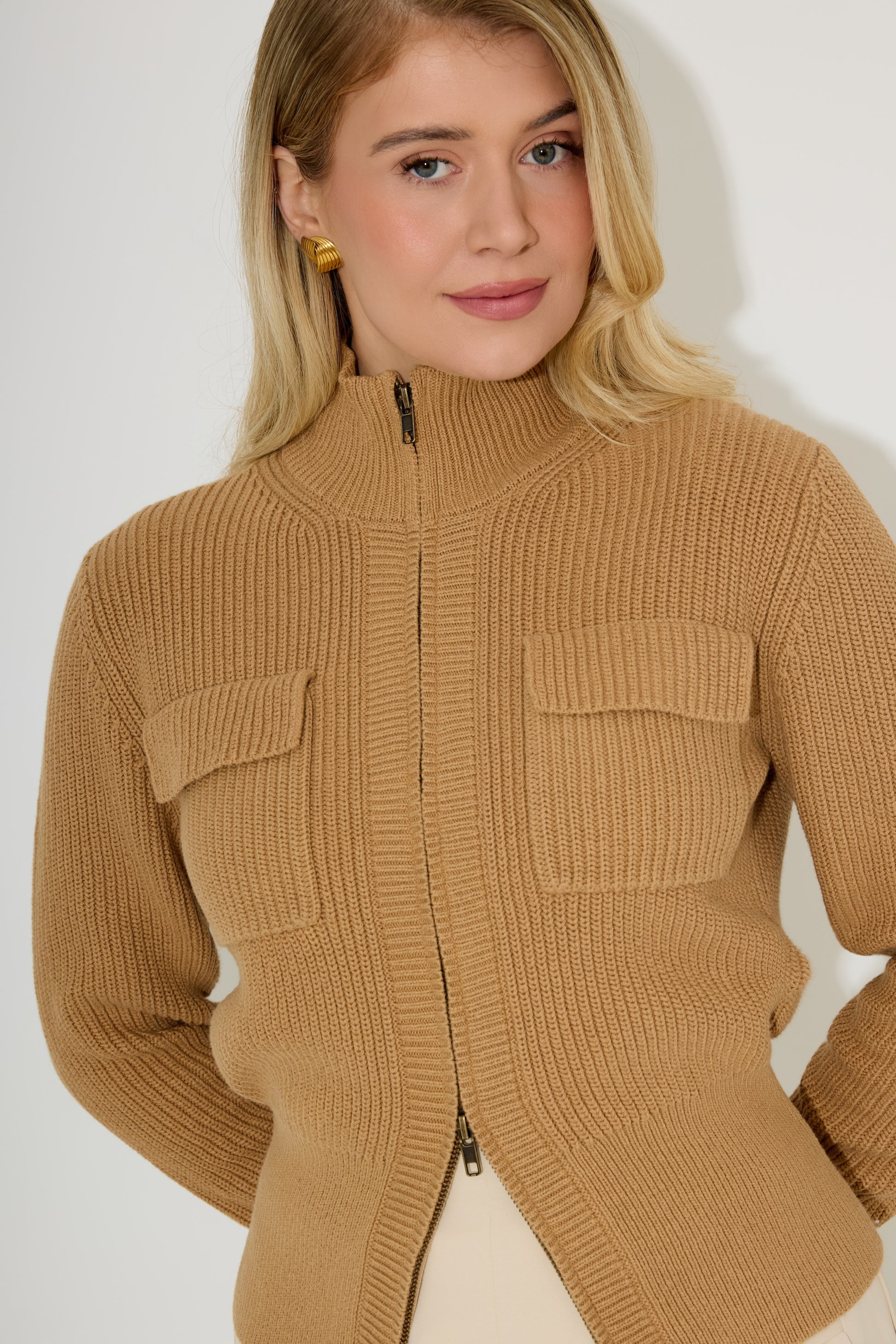 Cotton Zip Detail Cardigan