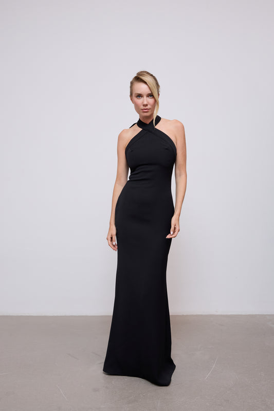 Cross Halter Neck Maxi Dress