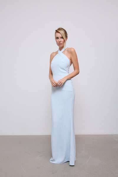 blue cross halter dress Neck Maxi – Odd Muse into a seamed bodice...