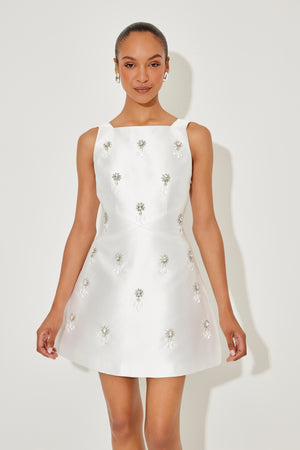 V Back Satin Crystal Mini Dress