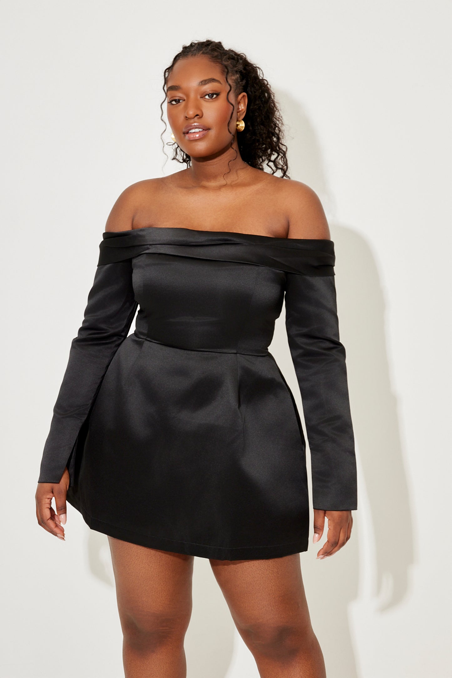 Satin Bardot Mini Dress