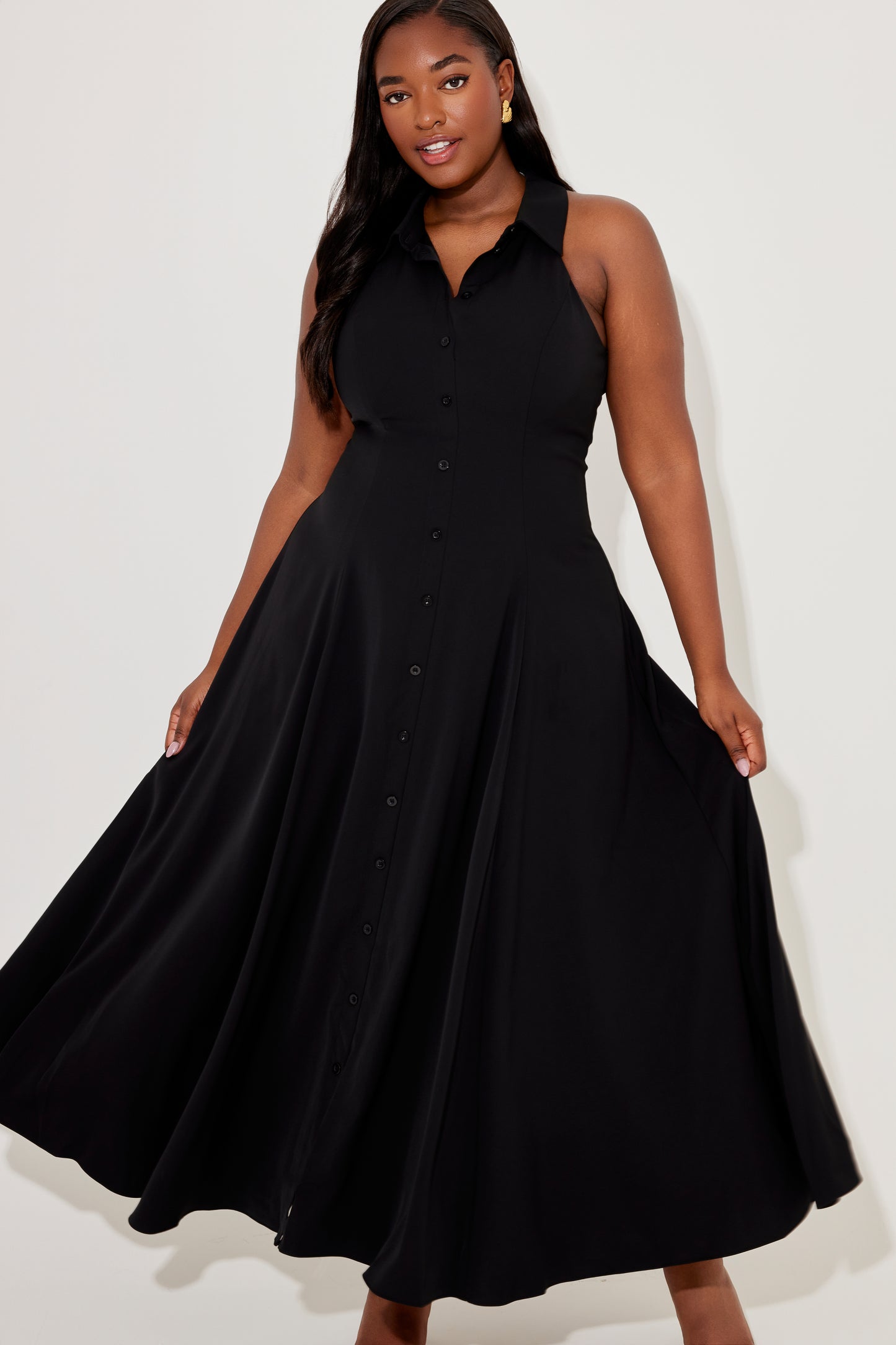 Flowy Collar Maxi Dress