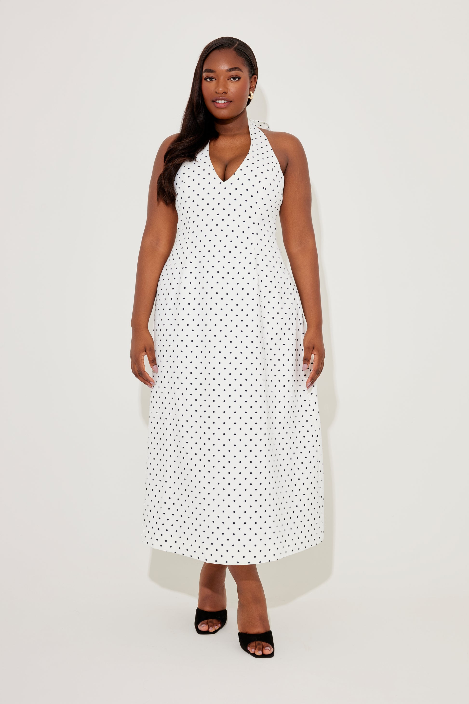 white dress polka dots Volume Midi Dress – Odd Muse