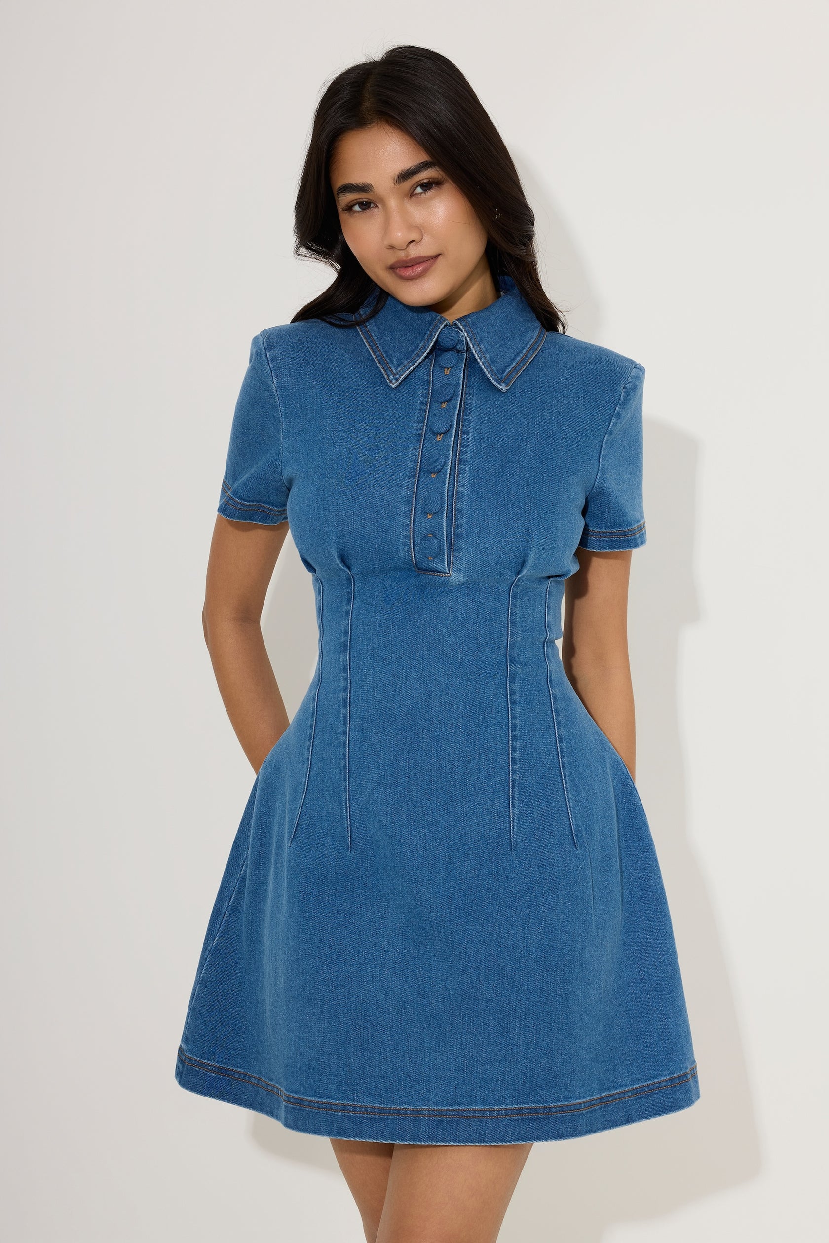 Cotton Mix Denim Collared Mini Dress – Odd Muse