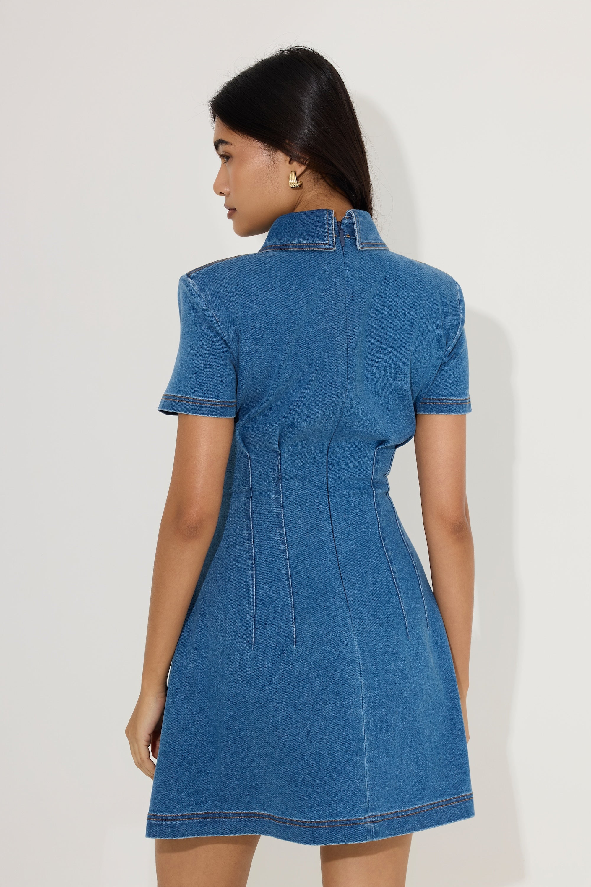 Cotton Mix Denim Collared Mini Dress – Odd Muse
