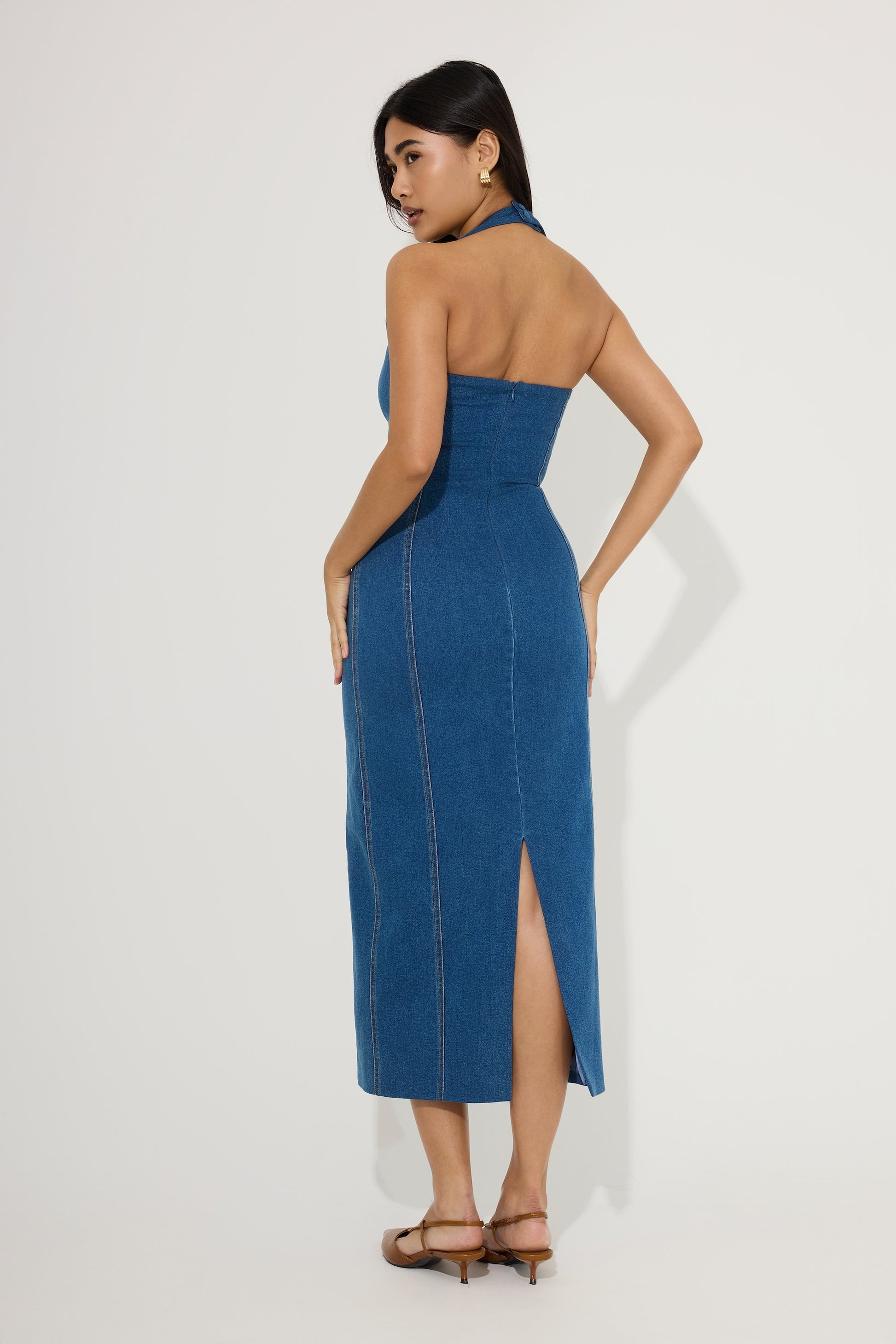 blue halter cut out dress Melodie Halter Knit Maxi Dress - Cyan Blue main image 1