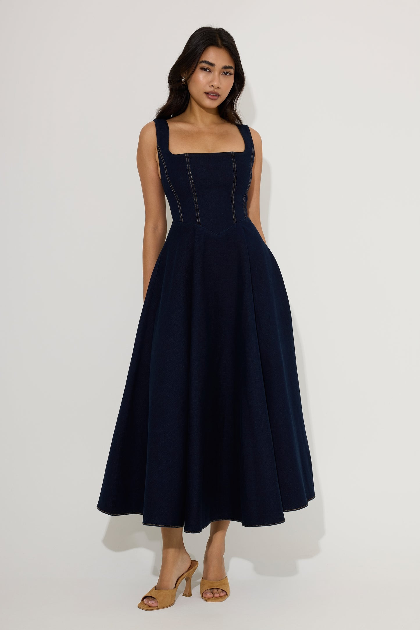 Cotton Mix Denim Square Neck Midi Dress – Odd Muse