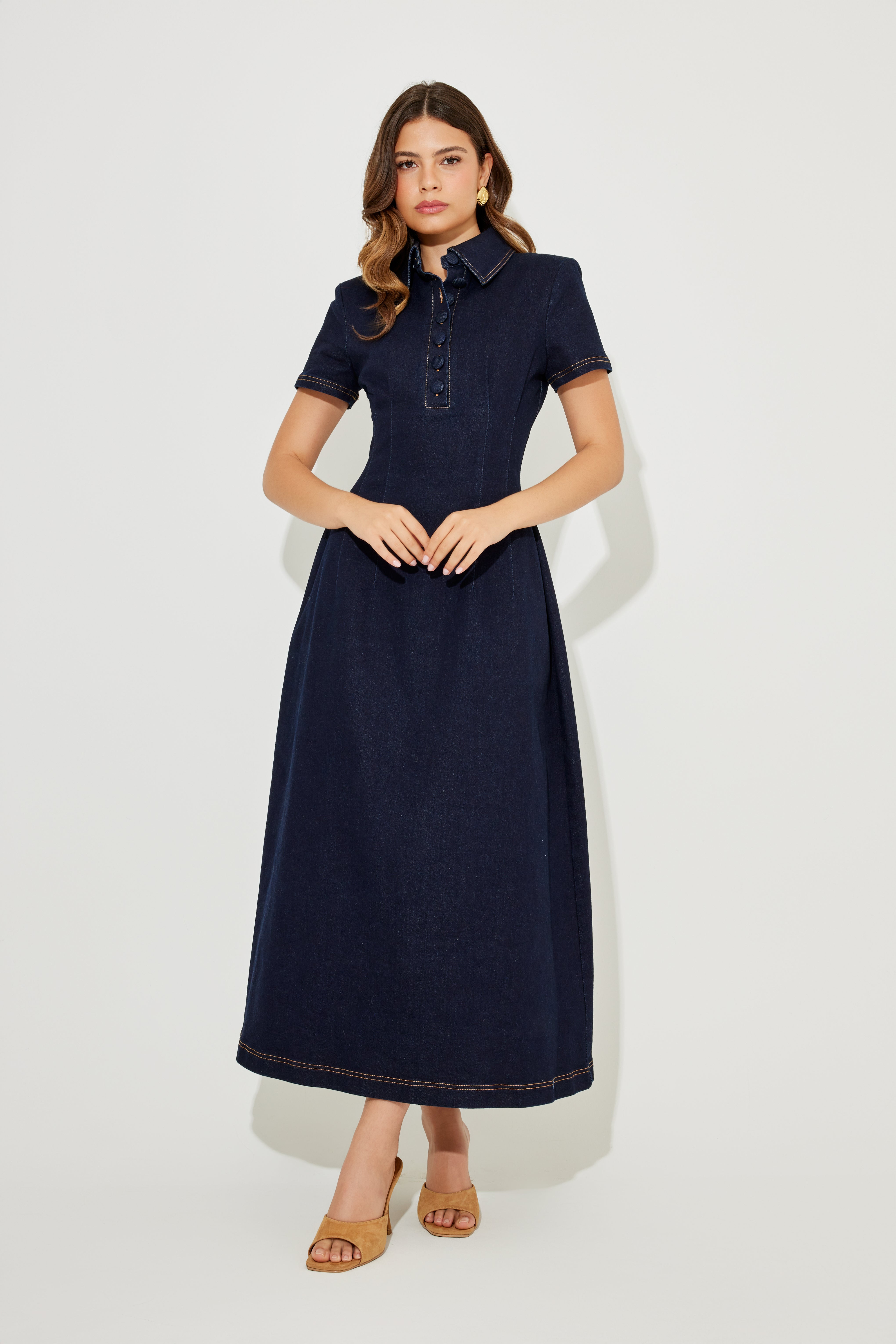 Cotton Mix Denim Collared Midi Dress – Odd Muse