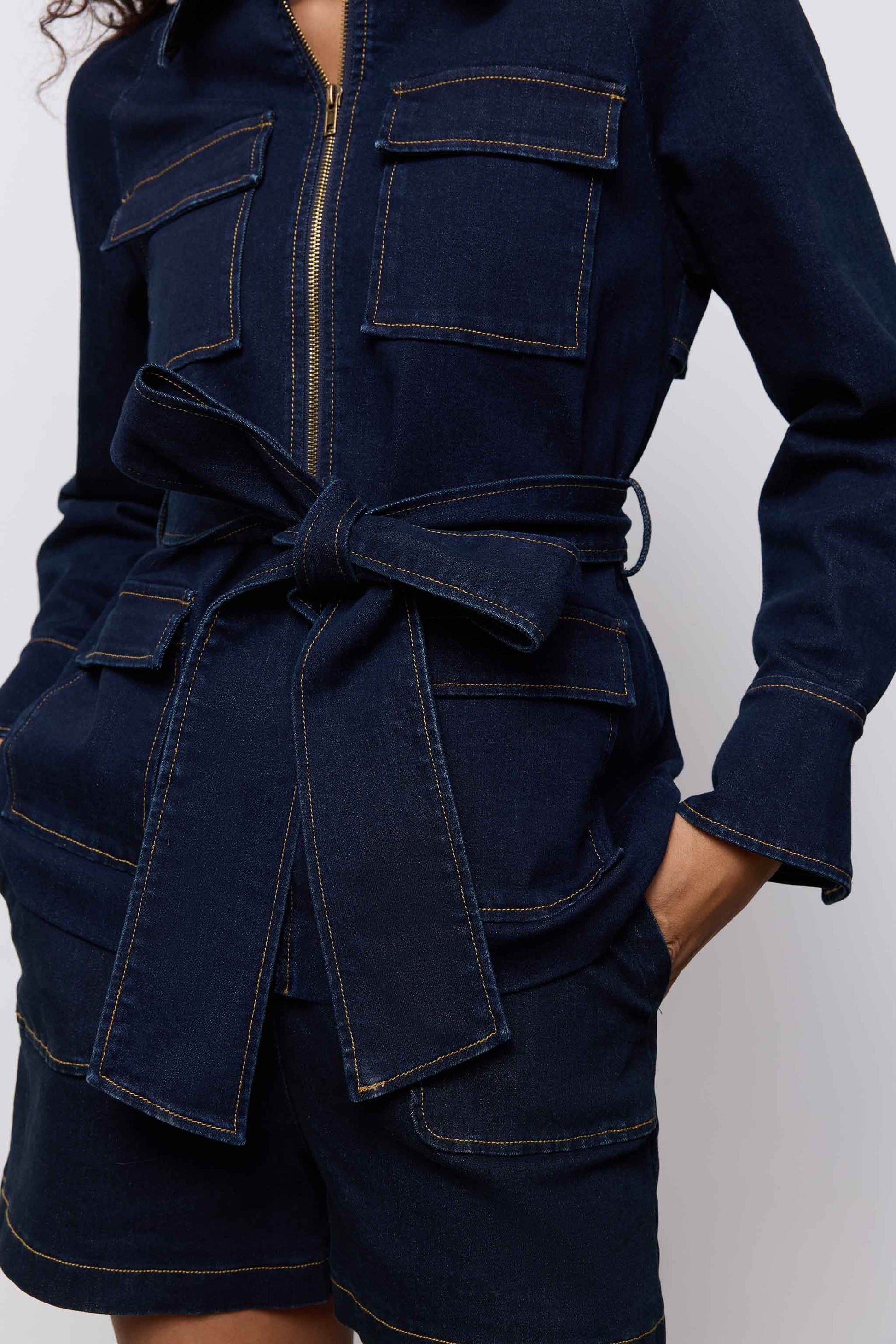 Denim Funnel Neck Jacket